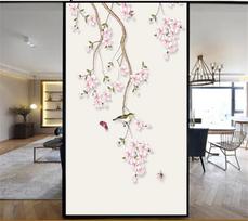 Decorative Windows Film Privacy  Flowers Birds Stained Glass Window Stickers No Glue Static Cling Window Tint (as the picture,40x60cm WxH) gray
