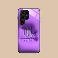 Zodiako ženklas Skorpionas telefono dėklas, skirtas Samsung Galaxy S26 S25 S24 S23 S22 S21 S20 Note20 Plus FE Ultra, stiklinis apsauginis dangtelis Galaxy S21+ 5G purple