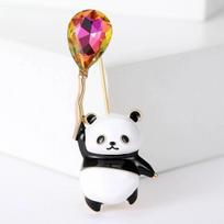 New Enamel Balloon Panda Brooches for Women Unisex Shiny Glass Animal Pins Event Party Backpack Decoration Clothes Accessories white