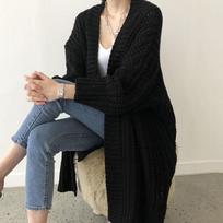 Korean Retro Lazy Style Long Thick Sweater Autumn Winter Casual Oversized Split Irregular Knitted Coat Women Cardigan Sweaters XXL black
