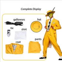 Filmo Kaukė Cosplay Kostiumas Jim Carrey Cosplay Geltonas Vienodas Vyriškas Šventinis Kostiumas Kepurė Helovinas Džokeris Klounas Rekvizitas Apranga Kostiumas M yellow