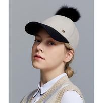 ELLE GOLF Women'S Earflap Windproof Fur Band-Style Pom-Pom Cap_6I87407 Dark Gray (192)/057 beige