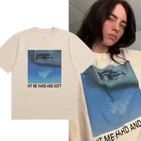 Billie Eilish Hit Me Hard and Soft Same 100%cotton unisex shirt Summer Men's Y2k Hip Hop Short XXXL gray