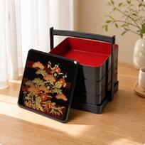 JapaneseStyle Handled Lunch Box Food Stacked with Carrying Handle Portable Bento Carrier white