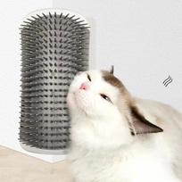 Cat Self Groomer with Catnip Wall Corner Scratcher Comb Soft Grooming Massage Brush Toy Scratch Massager Tool for Kitten Puppy Large pilka