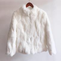 Natural Real Rabbit Fur Zipper Coat Woman Winter Fashion Stand Collar Plus Size Luxury Warm Outwear Waisted High Quality Jacket Made By QUEENTINA XXL balta