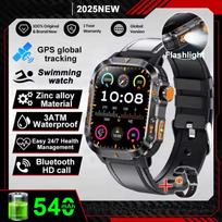 Karinis išmanusis laikrodis su įmontuotu GPS, kompasu, altimetru, 3ATM, IP69K vandeniui atsparus, AMOLED, Bluetooth skambinimas, 2,01  išmanusis laikrodis, skirtas Android ir iOS leather juoda