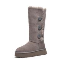Leather high tube buckle with thick-soled snow boots for women's winter new velvet thickened cotton shoes for women 40 gray
