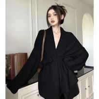 Autumn and Winter New High-grade Feeling Lazy Sweater Coat Women's Thick Loose Waist Strap Knit Cardigan One size gray