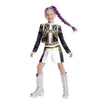 [K-POP Medžiotojo Stiliaus Merginų Grupės Pasirodymo Kostiumas Zoe Mira Juodas Auksas Šviečiantis Scenos Apranga Vaikams Korėjiečių Bangos Šokis Cosplay] kids' size 140cm black