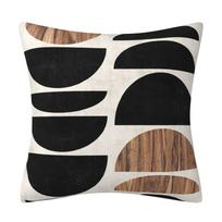 Mid-Century Modern Geometric Throw Pillow Cover – Black & White Semi-Circle Design With Wood Cushion Cover Peach skin 18*18(CM)-1Pcs