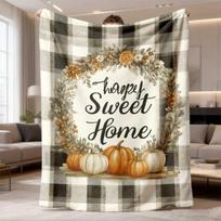 1pc 2026 Latest Flannel Blanket | Autumn Pumpkin and Wreath Decorated, Cozy Home Decor for Living Room Sofa TV, Warm Bedroom Bed Cover, Polyester, Mix 75X95CM white