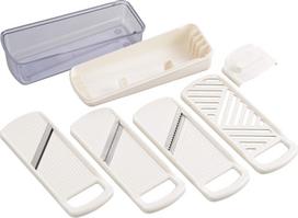 Yoshikawa SJ2955 Kitchen Slicer Set 4-in-1 Slicing Shredding Julienne Grating Vegetables Cooking Utensil Made in Japan white
