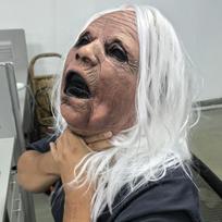 Realistic Rubber Screaming Granny Mask Full Head White Hair Horror Old Woman Party Accessory gray