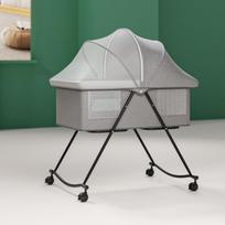 Portable Foldable Baby Crib with Wheels - Multifunctional Newborn Cradle Bed gray