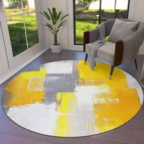Oranžinės pilkos spalvos abstraktus teptuko potėpis apvalus kilimas modernaus meno dizainas neslystantis grindų kilimėlis svetainei 40x40cm yellow