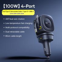 Baseus Automobilinis įkroviklis 60W 100W 30W 240W 4 prievadai Įmontuoti Dvigubi Įtraukiami Kabeliai PD Greitas Įkrovimas USB Tipo C Automobilinis Telefono Įkroviklis