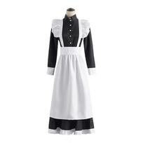 Klasikinė Juoda Balta Tarnaitė Britų Stiliaus Perlų Siūlais Ilga Kavinės Tarnaitės Suknelė Namams Šventėms COSPLAY Vyriški Moteriški Drabužiai Women-M black