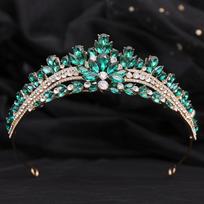 Korėjietiško opalo kristalo nuotakos karūna žalsvai mėlyna princesės tiara rinkinys prabangi vestuvių vakarėlio plaukų cirkonio karalienės stiliaus nuotakos karūna black