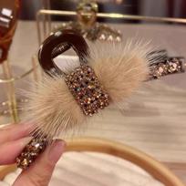 Mink Fur Rhinestone Shark Hair Clip - Luxe Autumn/Winter Accessory for Elegant Half-Up Styles brown