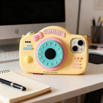 iPhone16/15 cute cartoon camera holder Apple 13/14promax silicone phone case iPhone16PRO MAX gray