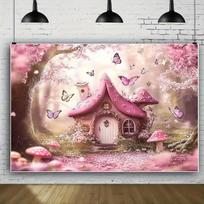 2D Enchanted Cherry Blossom Forest Backdrop with Butterflies Party Photo Background 47.2x31.5inch/120*80cm white