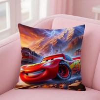 Cartoon Car Lightning M-Mcqueen Mns P Pillow Case Square Double-Sided Printing Short Plush Sofa Cushion Cover Bedroom Bedside Peach skin 66*66(CM)-1Pcs
