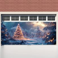 Sparkling Christmas Garage Banner - Twinkling lights on snowy trees, vibrant outdoor wall decor 450X320 gray