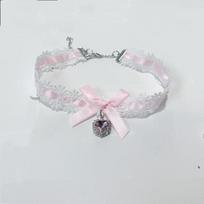 Lace Choker with Bow Knot & Rhinestone Heart Pendant 1Pc Feminine Neck Accessory for Party Daily Outing Present A107 gray