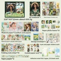 124 Pcs Vintage Scrapbooking Kit Stickers Journaling Scrapbooking Supplies DIY Collage Creative Decor Material beige
