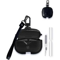 Case Cover for SHOKZ OpenFit Pro T010 Open-Ear Headphones,WUNIAK Business Style Soft PU Leather Protective Case with Keychain and Cleaning Kit for black