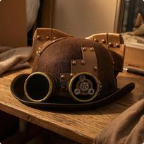 Steampunk Top Hat Handmade with Goggles Velvet Felt brown