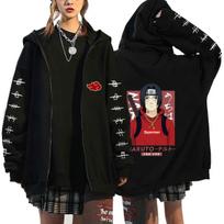 Japonijos anime Moterų vyriški gobtuvai rudens rudeniniai paltai Vyriški striukė Animaciniai filmukai spausdinti Uchiha Sasuke Manga Megztiniai su užtrauktuku Gatvės apranga Viršutiniai su užtrauktuku XXXL black