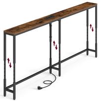 Konsolinis staliukas, reguliuojamo aukščio, su elektros lizdu, rusvai rudas ir matinis juodas, 160 × 15 × 64–89,4 cm