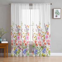 Spalvoti gėlės lapai šakos augalai tiulio langų užuolaidos svetainė organza permatoma voile užuolaida miegamasis virtuvė namų dekoras W135 x H115cm x1&Grommet Top