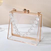 Acrylic Transparent Handbag Fashion Dinner Bag New Pearl Chain Women's Evening Clutch Wallets Women's Purses Clear Shoulder Bags white