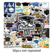 Graduation Cap Cartoon Epoxy Stickers - 50 Sheets for Creative Journaling and Notebook Decoration black