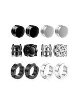 8-12Pcs Fashion 316 Stainless Steel Magnetic Ear Cuffs No Piercing Zircon Fake Earrings Set For Daily Wear 6mm gray