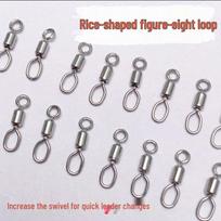 High-Tensile, Rust-Proof, Rice-Shaped Alloy Fishing Swivel - Easy Leader Attachment white
