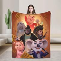 Sing 2 Filmo Visi Veikėjai Busteris Ešas Džonis Minkštas Antklodė Kelionė Biuras Pliušiniai Lovos Patalynė Apklotai Purus Antklodė Sofos Lova Dangtis Size: 100*150cm, Weight: 280 GSM