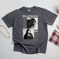 Billie Eilish Pattern T-shirt Selling Men's Women's Retro Music Fan Shirt Y2k Street Wear XXXXL gray