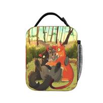 W-Warrior Cats Lunch Bag  Kawaii Lunch Box School Portable Insulated Thermal Lunch Bags For Girls Oxford Print Cooler Bag One Size beige