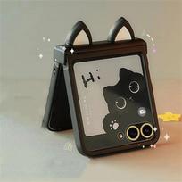 Mielos katės ausytės vyriška telefono dėklas Samsung Galaxy Z Flip 7 6 5 4 flip8 zflip7 Motorola Razr 70 60 40 50 Ultra dėklui For Galaxy Z Flip 7 juoda