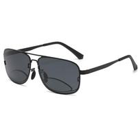 Metal Double-Bridge Polarized Presbyopia Sunglasses Outdoor Gray-Lens Bifocal Reading Glasses Classic Driving Shades for Men +2 black