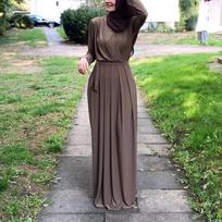 Moteriška musulmoniška abaya suknelė Artimųjų Rytų aukšto juosmens suknelė Ramadano muzikos suknelė elegantiška klubinė vakarinė suknelė, islamo moterų drabužiai L chaki