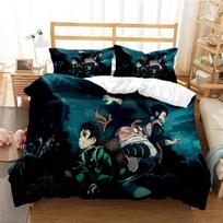 Anime Demon Slayer Nezuko Tanjirou Bedding Set Twin Queen Size Duvet Cover Pillowcase for Boys Girls Adult 70x133cm 2pcs black