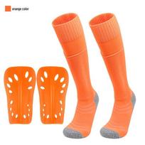 Soccer Socks & Shin Guard Pocket Set: Thick, Non-Slip, Two-Piece Sports Socks with Towel Bottom & Shin Guard Covers Small orange