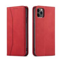 For IPhone16 Pro Max Flip Cell Phone Cover Magnetic Flip Cover PU Leather TPU Holder Mobile Phone Case For iPhone 16plus raudona