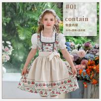 Prairie Colony Kids Costume Oktoberfest Maid Costume Pastoral Girls Lolita Farm Dirndl Dress 120cm gray