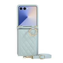 Leather Wallet Case for Samsung Galaxy Z Flip 8 7 Fe 7Fe 6 5 4 3 Flip8 Flip7 Flip6 Card Slot Ring Holder Crossbody Phone Cover Galaxy Z Flip5 mėlyna
